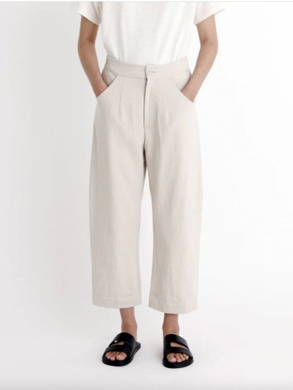 7115 By Szeki High Waist Crop Trouser in Oatmeal